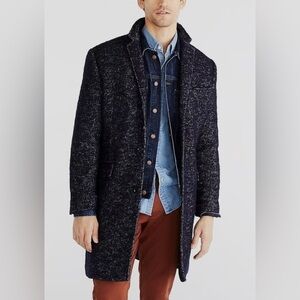 J Crew Factory Thompson Wool Blend Top Coat Herringbone Blue Size 42 EUC Cropped